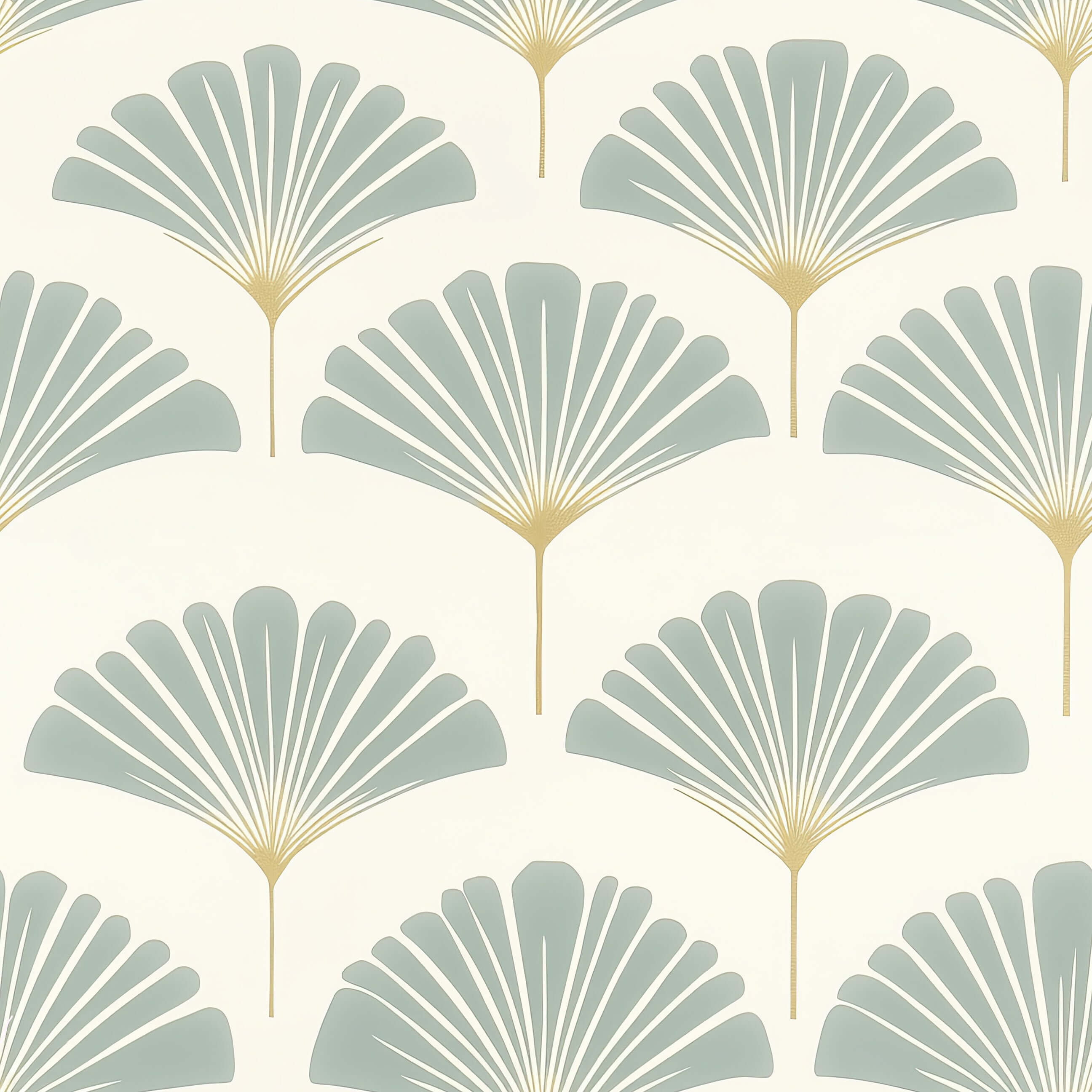 Ethereal Palm Wallpaper featuring stylized palm fronds in sage and muted gold, creating a modern coastal décor with serene elegance.