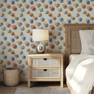 Seaside Shade wallpaper with beach umbrellas and shadows, ideal for modern coastal design in kitchens and beach-themed spaces.