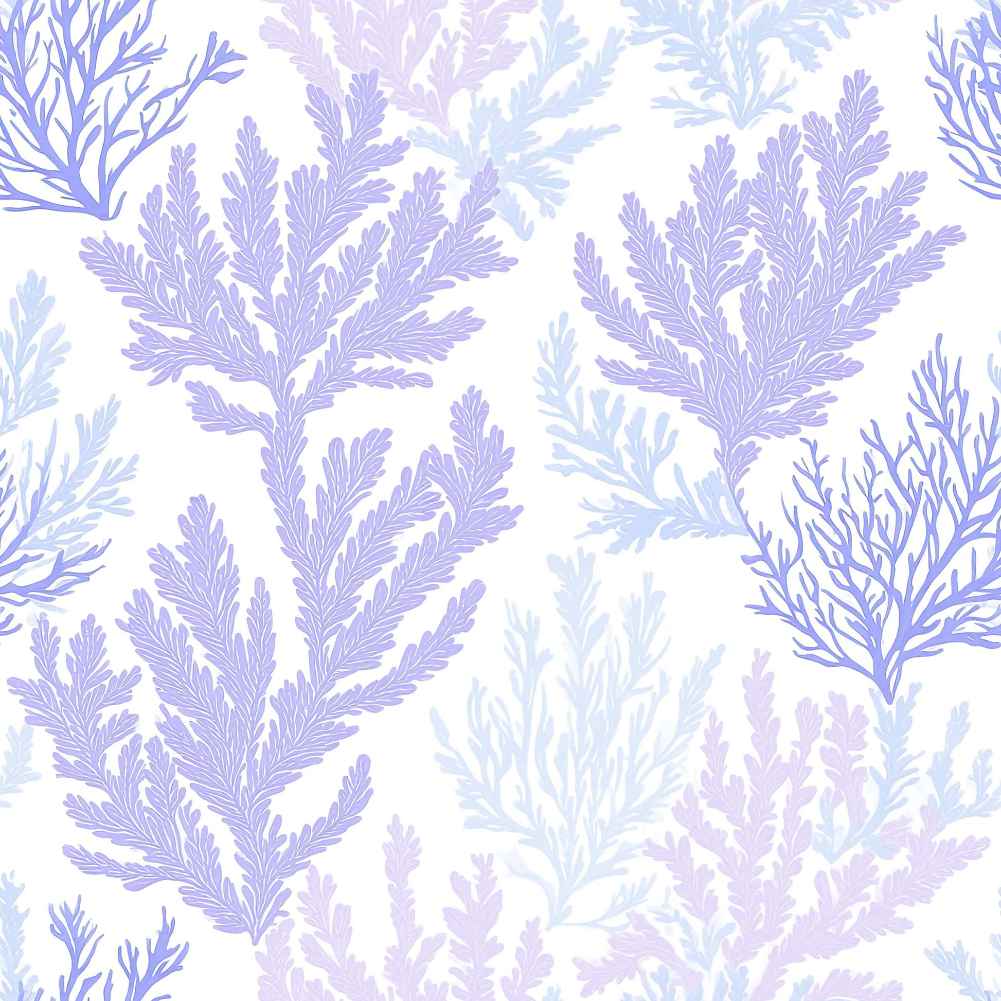 Coral Reflection wallpaper with lavender and blue coral twig pattern, perfect for a coastal, ocean-inspired décor.