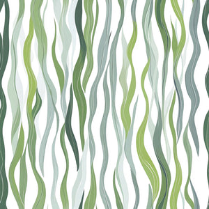 Kelp Cascade Wallpaper featuring vertical green strands, creating an ocean-inspired, coastal aesthetic for tranquil, nature-themed interiors.