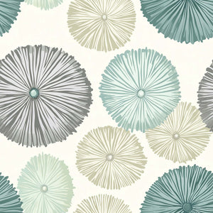 Modern Sea Urchins wallpaper featuring pastel teal, sage, and gray sea urchin design, perfect for a coastal, beach-inspired space.