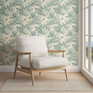 Coastal wallpaper featuring vintage design with tropical fish and coral, perfect for ocean-themed interiors.