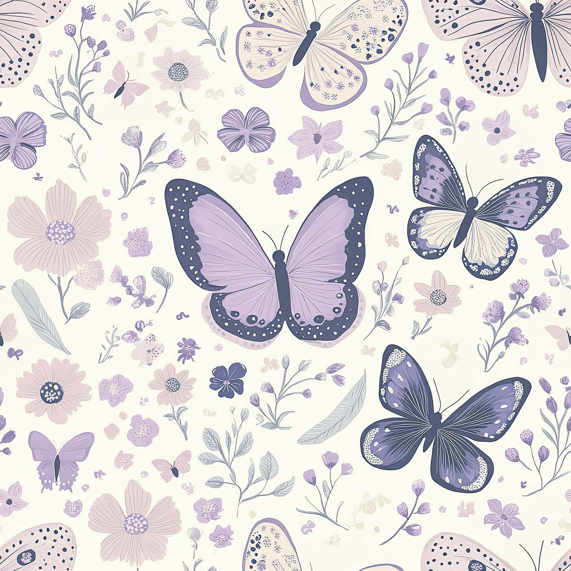 Alt Tag: Butterfly Garden Dreams wallpaper with playful pastel butterflies and wildflowers, ideal for nursery or playroom decor.