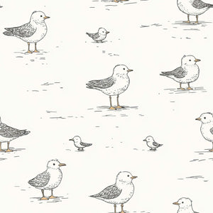 Charming hand-drawn seagulls on cream background wallpaper for nurseries, playrooms, and beach cottages. Modern design for children.
