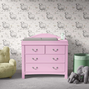 Sweet Sheep Dreamscape wallpaper with hand-drawn sheep in nursery, featuring modern design, perfect for children and baby rooms.