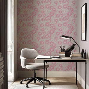 Pastel poppy dreamscape wallpaper with blush florals, modern monochrome design; perfect for home decor in bedrooms or living rooms.