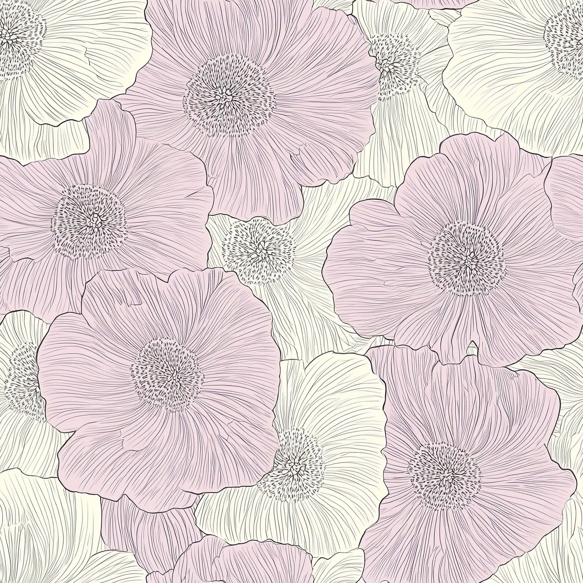 Modern floral wallpaper with hand-drawn pink and white flowers, combining contemporary elegance and romantic pastel tones.