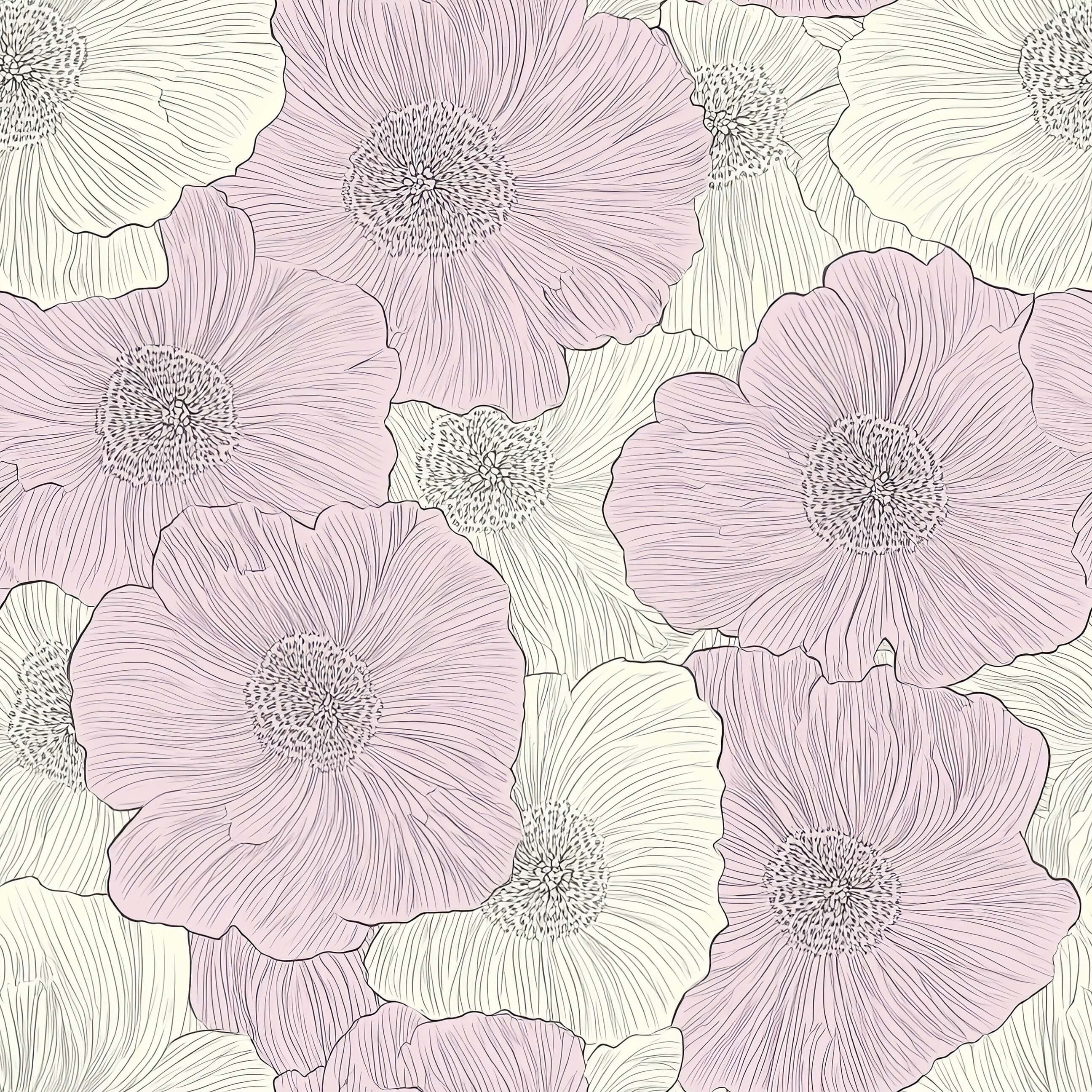 Modern floral wallpaper with hand-drawn pink and white flowers, combining contemporary elegance and romantic pastel tones.