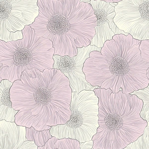 Modern floral wallpaper with hand-drawn pink and white flowers, combining contemporary elegance and romantic pastel tones.