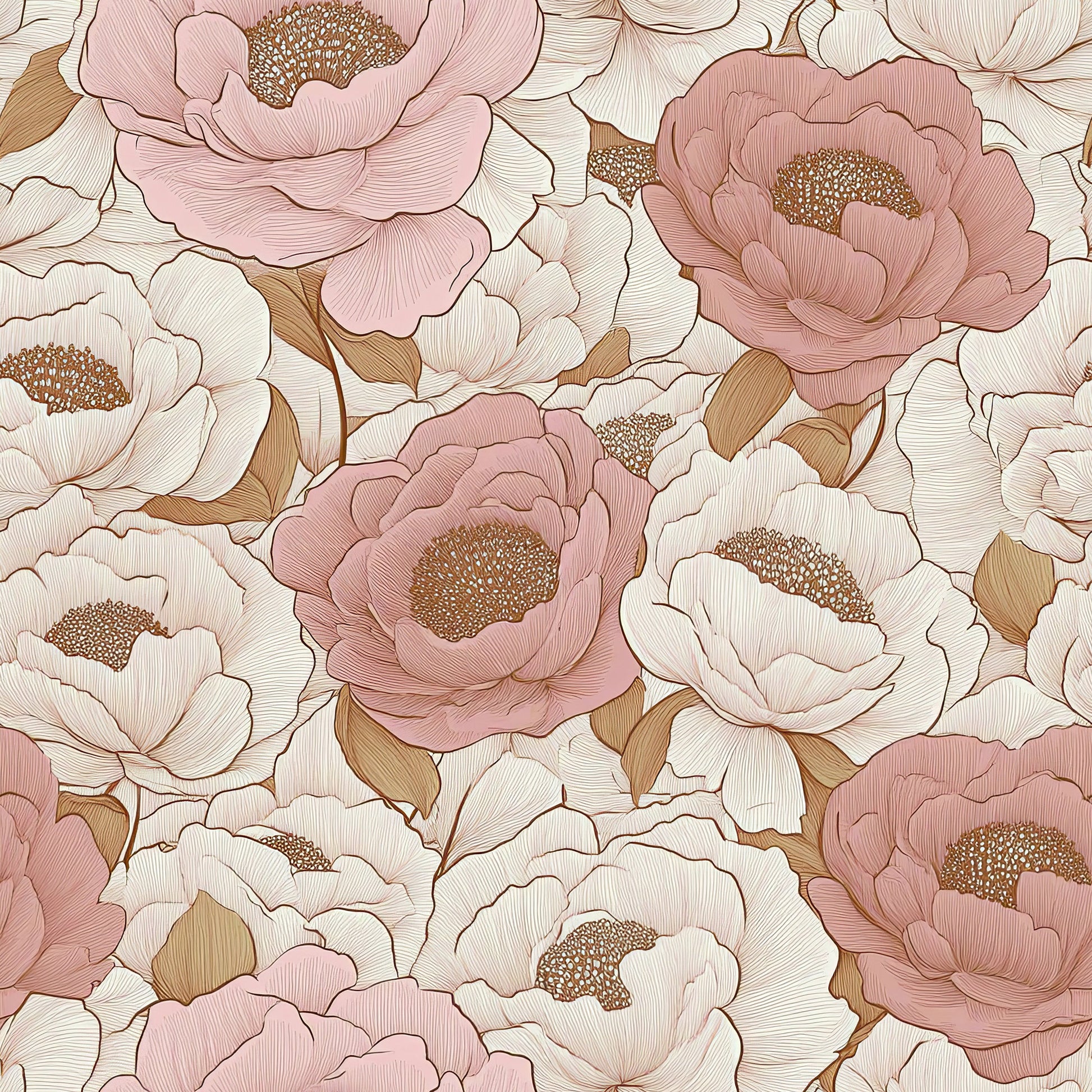 Blush Peony Dream wallpaper with monochromatic pink and ivory flowers, creating a modern romantic atmosphere for any room.