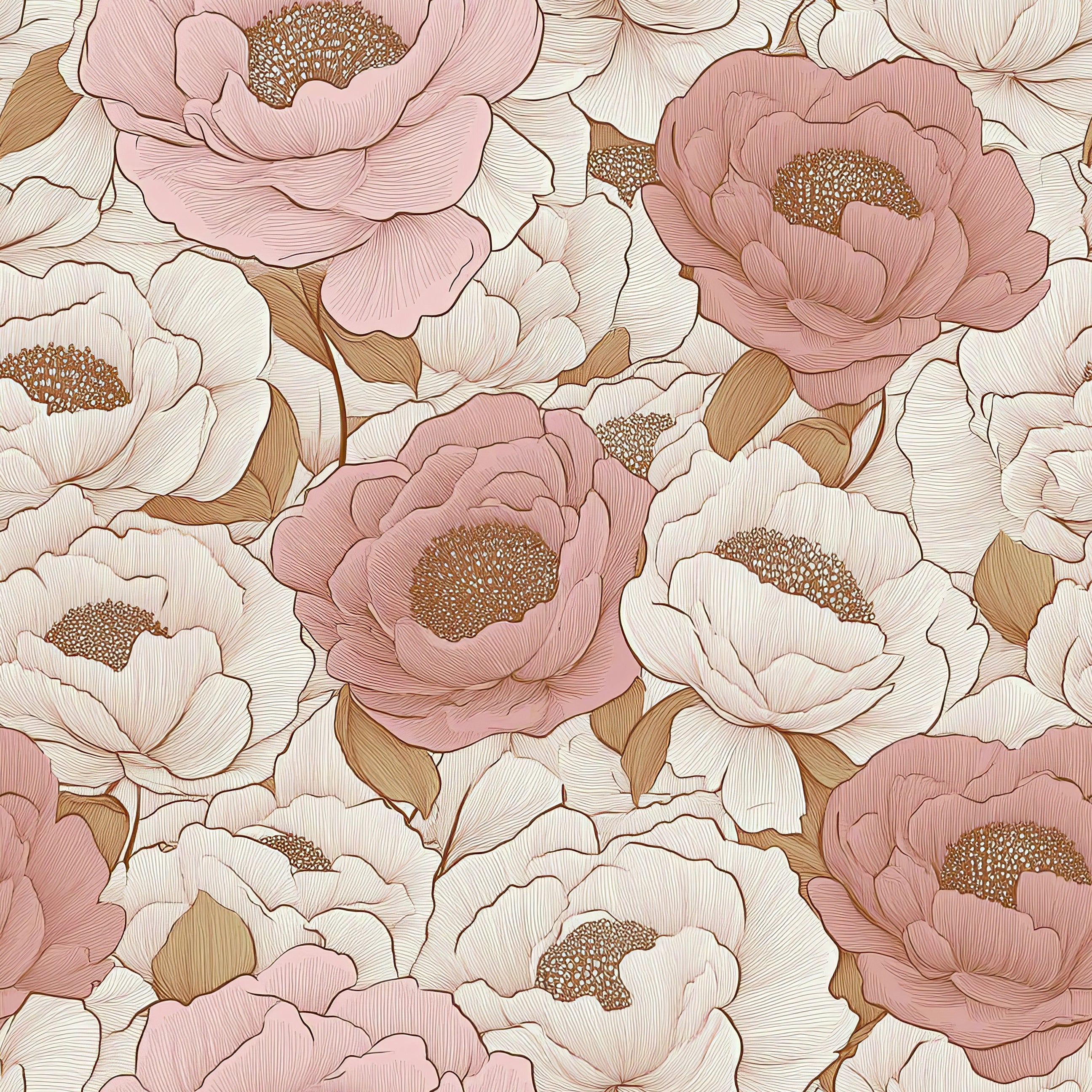 Blush Peony Dream wallpaper with monochromatic pink and ivory flowers, creating a modern romantic atmosphere for any room.