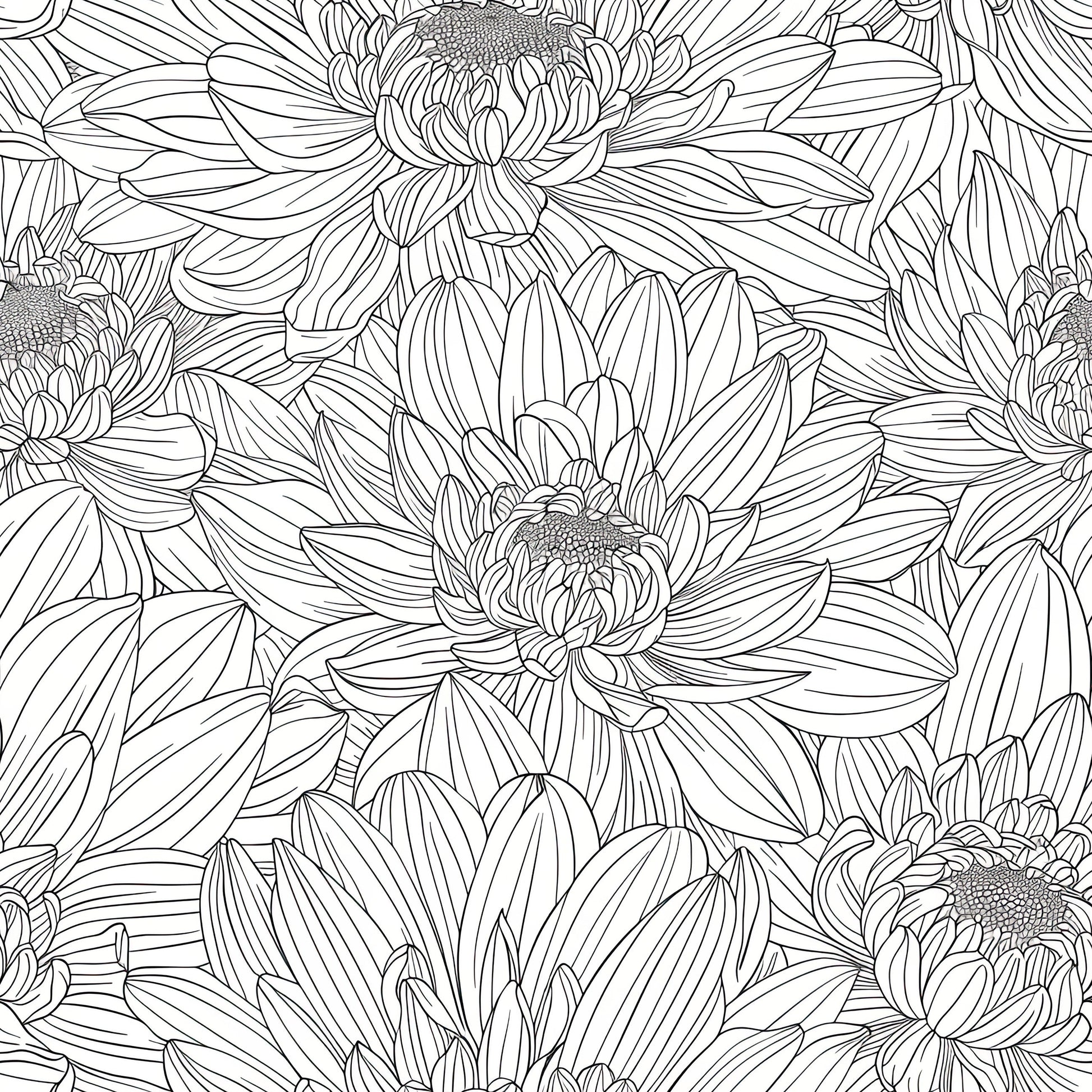 Black and white wallpaper featuring intricate floral chrysanthemum design, perfect for a monochrome, modern, and minimalist space.