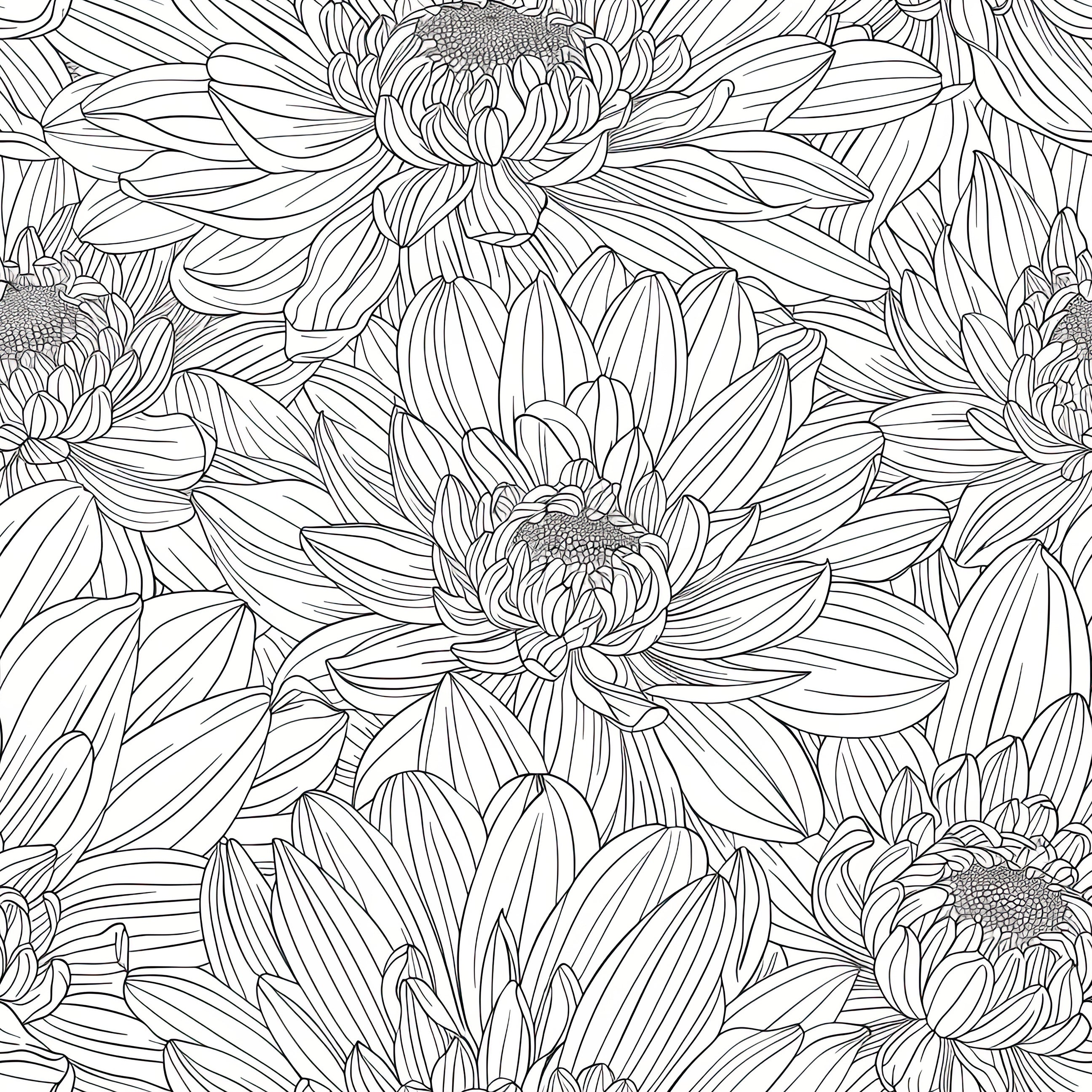 Black and white wallpaper featuring intricate floral chrysanthemum design, perfect for a monochrome, modern, and minimalist space.