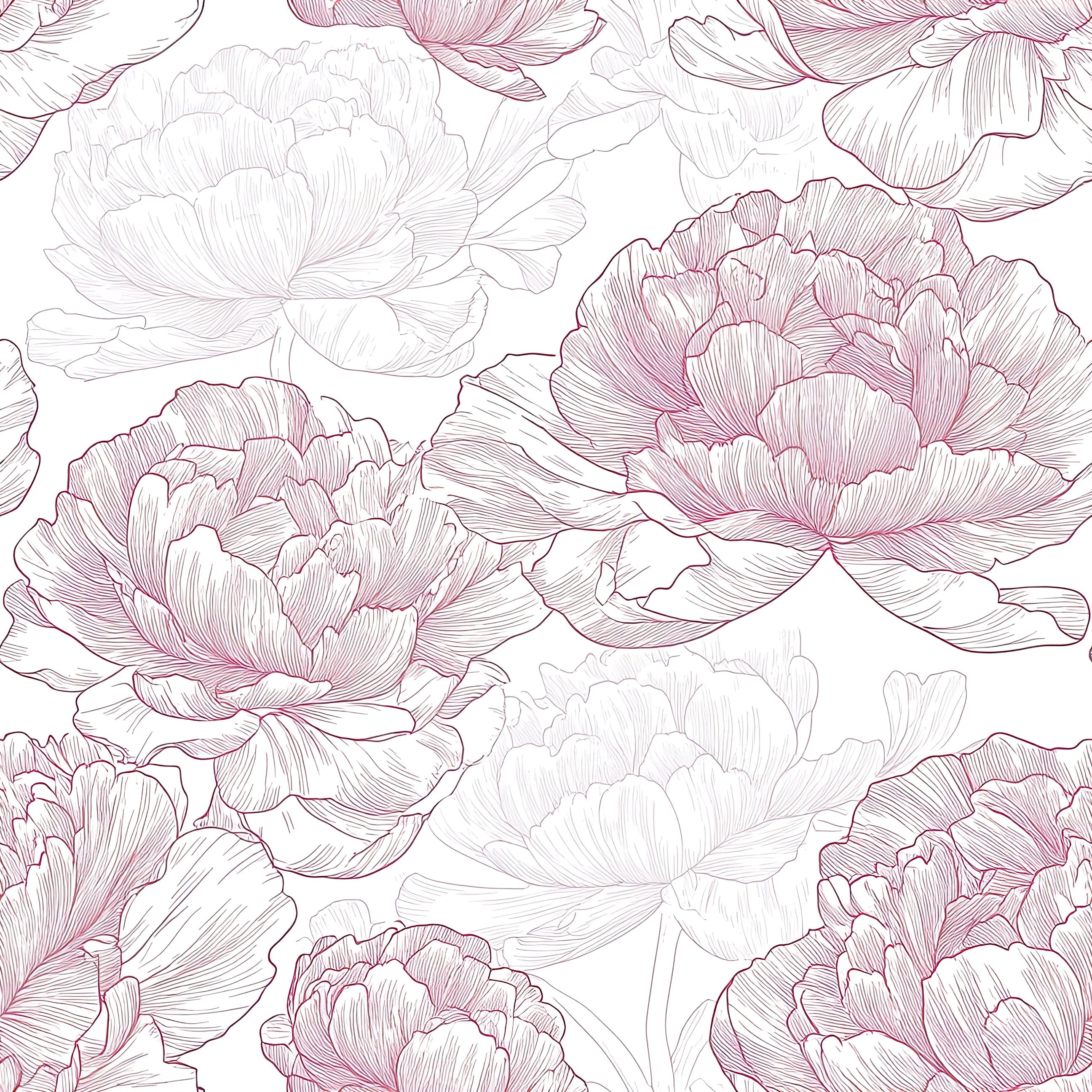 Monochrome red and white wallpaper featuring hand-drawn peony flowers, creating a modern and elegant floral pattern for interiors.