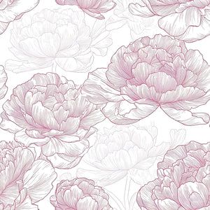 Monochrome red and white wallpaper featuring hand-drawn peony flowers, creating a modern and elegant floral pattern for interiors.