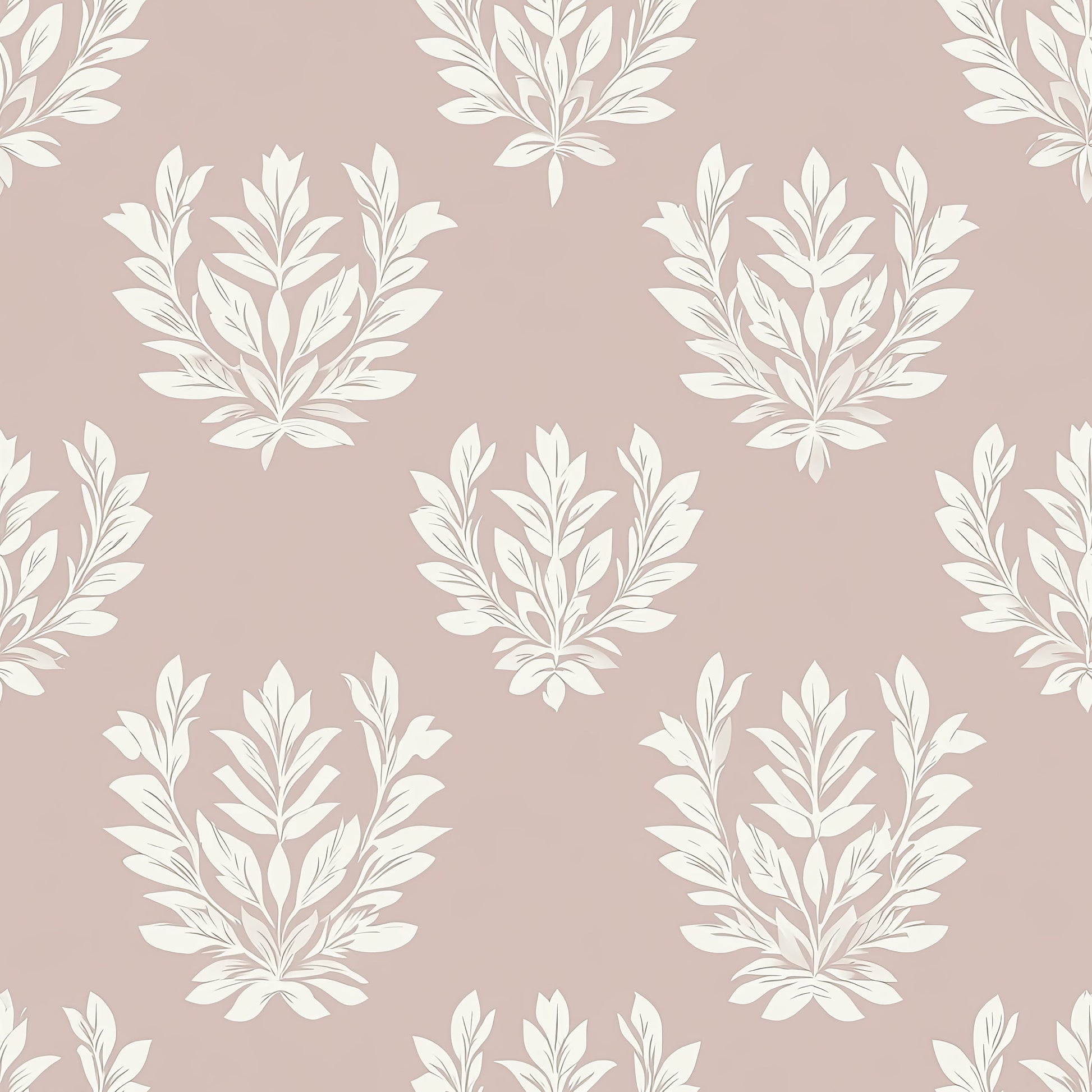 Graceful Garden Wreaths wallpaper with ivory laurel motifs on blush background, perfect for traditional and elegant interiors.