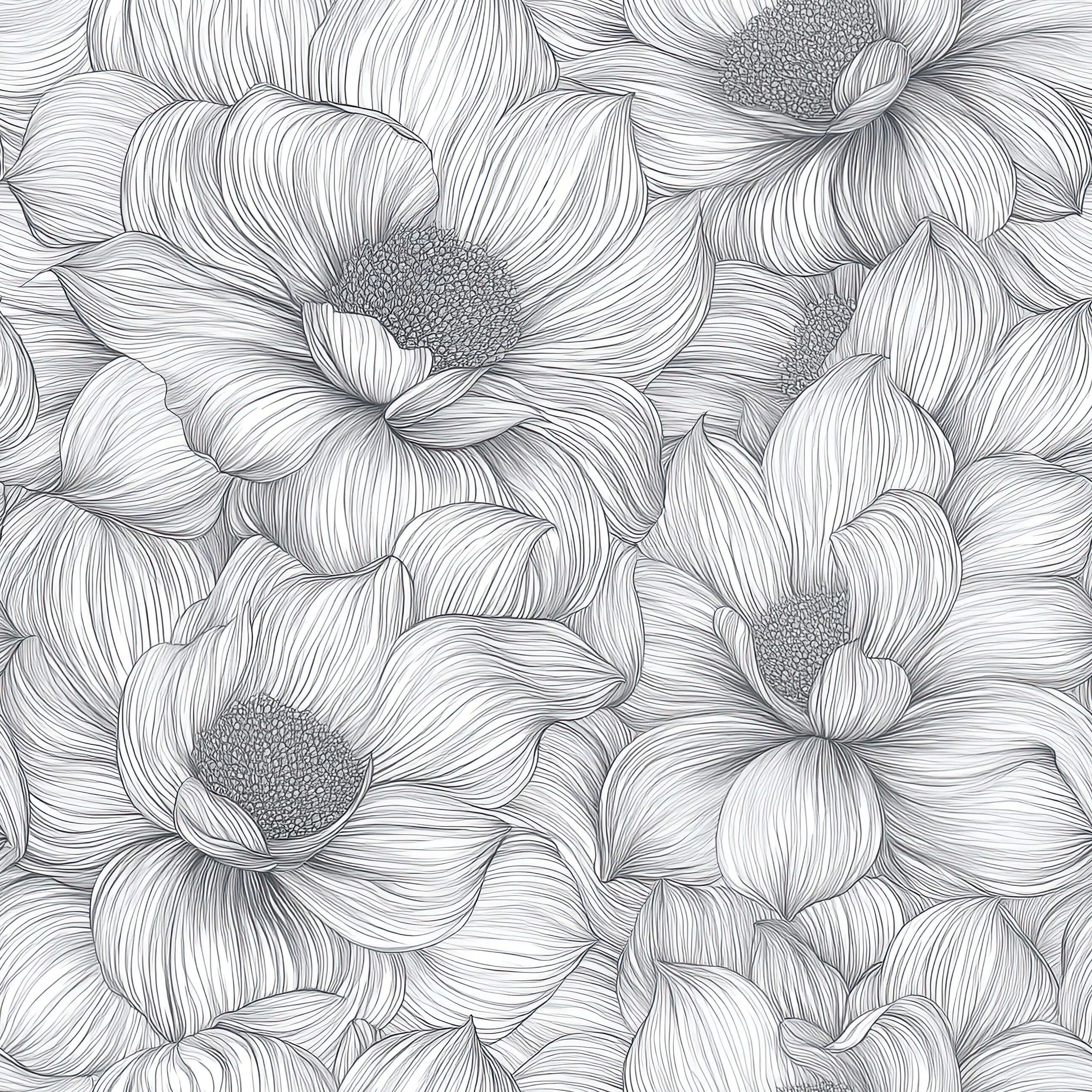 Monochrome floral wallpaper with delicate graphite flowers, ideal for modern interiors. Botanical design featuring soft hand-inked florals.