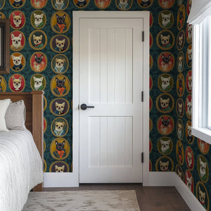 Victorian Canine Gallery wallpaper featuring charming Chihuahuas in aristocratic portraits, suitable for modern and pet-friendly spaces.