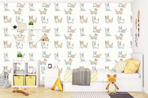 Puppy Parade wallpaper featuring playful puppies in beige and cream tones, perfect for nurseries, playrooms, and dog-themed décor.
