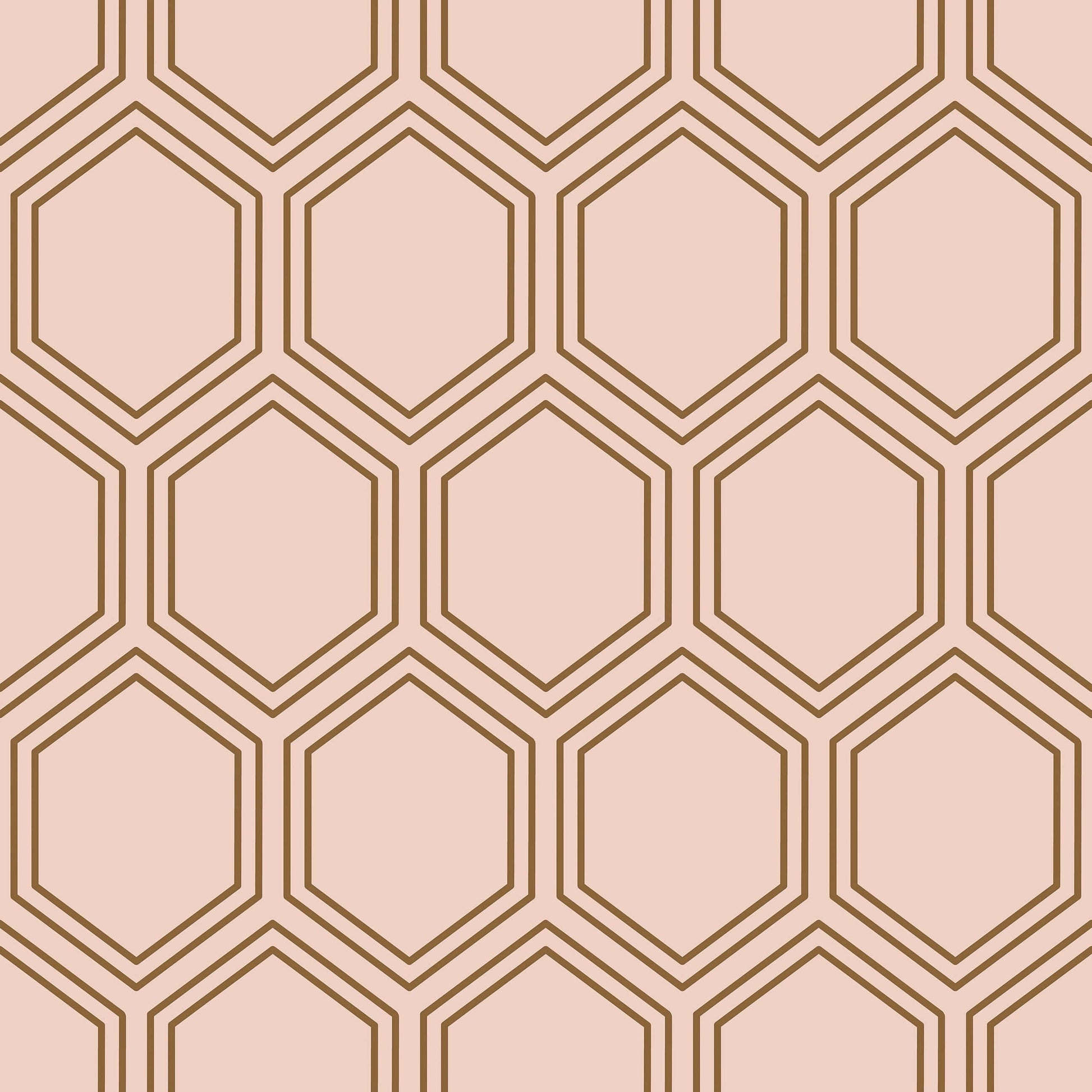 Art Deco geometric honeycomb wallpaper in bronze on blush background, modern and elegant design.