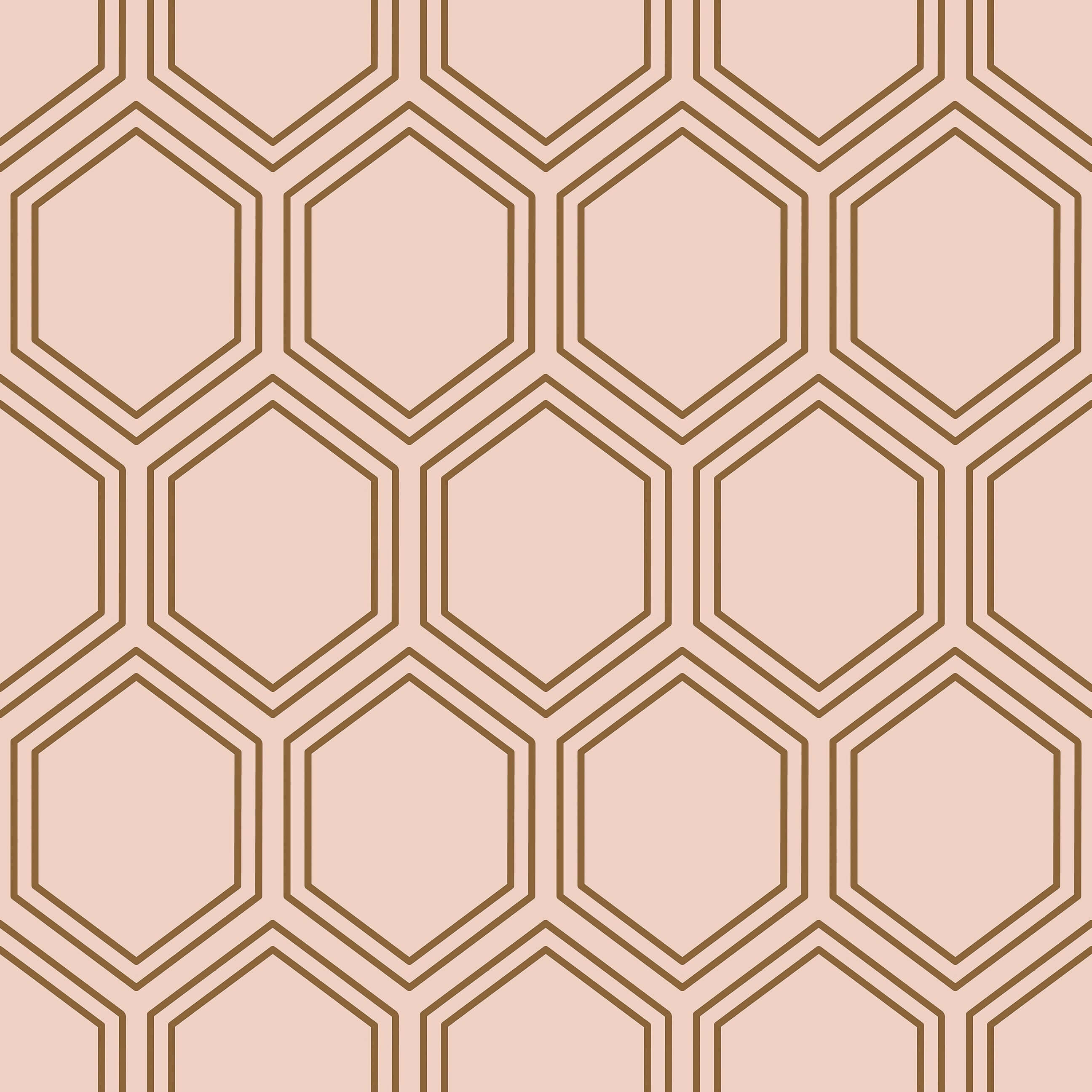 Art Deco geometric honeycomb wallpaper in bronze on blush background, modern and elegant design.