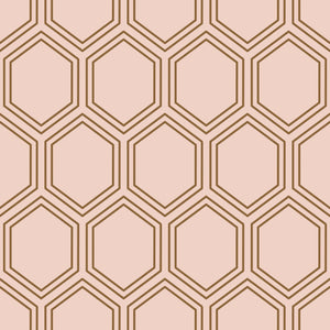 Art Deco geometric honeycomb wallpaper in bronze on blush background, modern and elegant design.