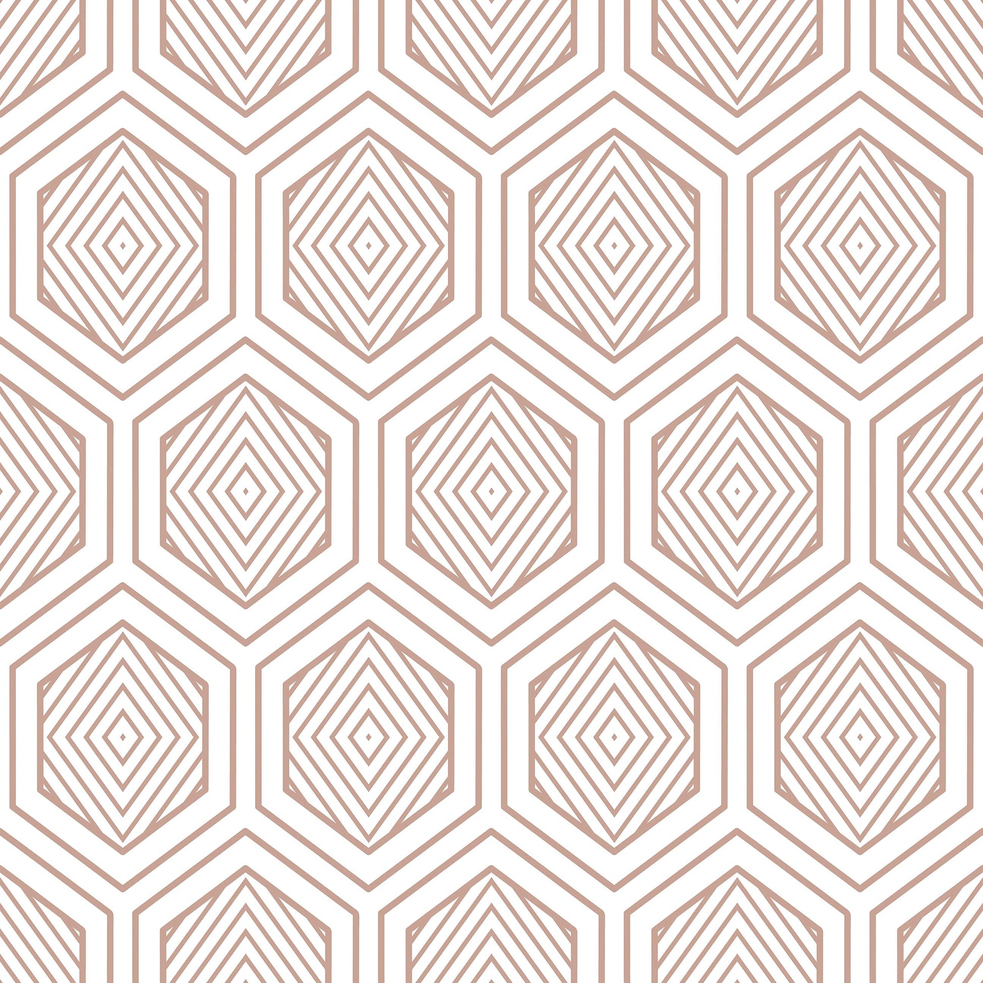 Art deco rose gold prism geometric wallpaper with modern hexagonal design on white for stylish interiors.