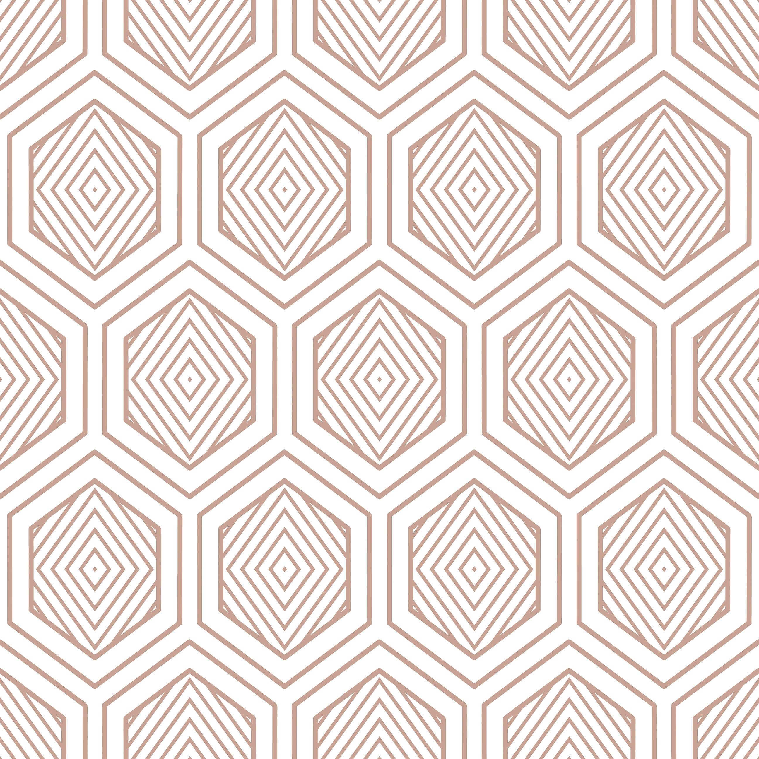 Art deco rose gold prism geometric wallpaper with modern hexagonal design on white for stylish interiors.