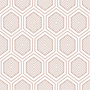 Art deco rose gold prism geometric wallpaper with modern hexagonal design on white for stylish interiors.