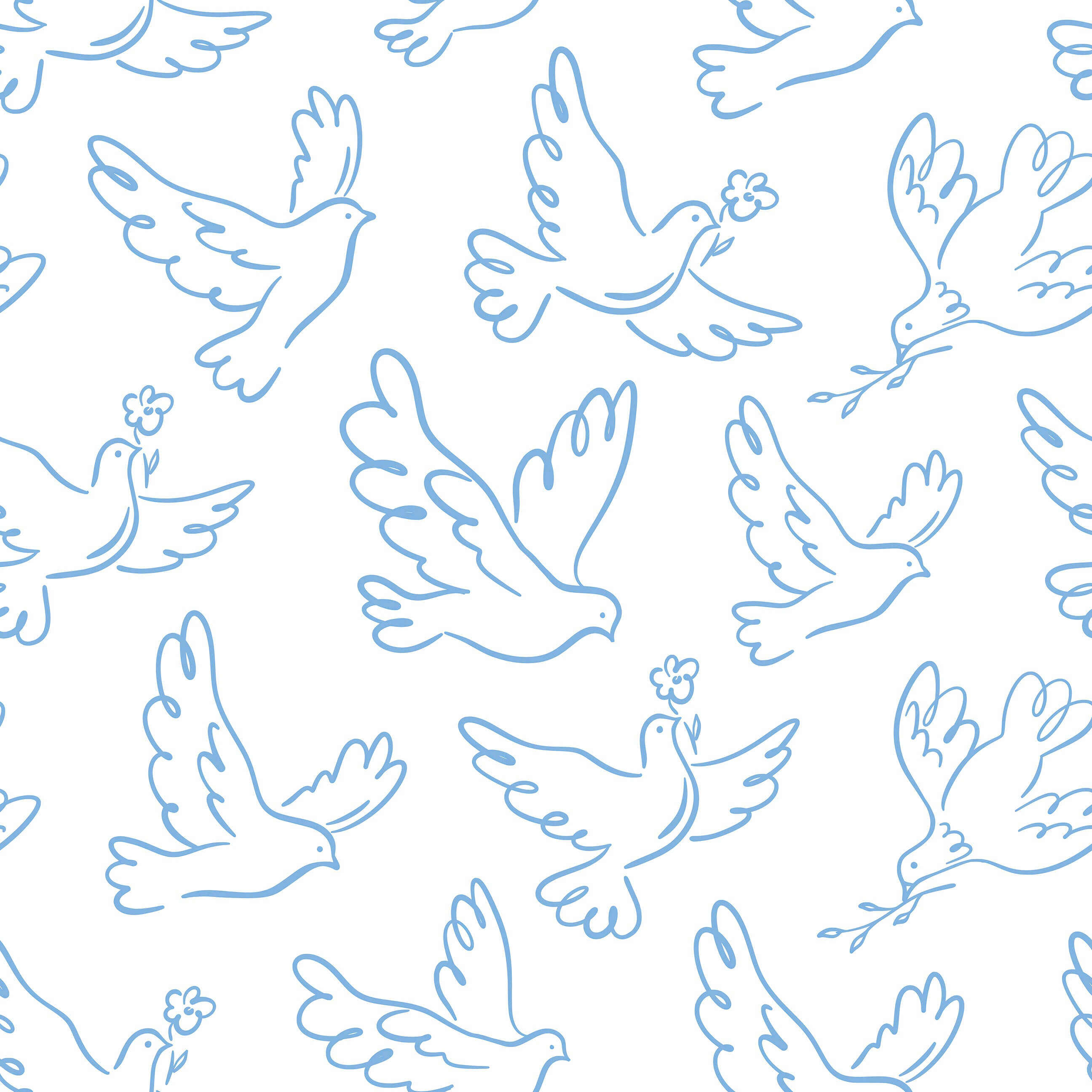 Whimsical Wings wallpaper with blue doves and branches, perfect for modern nursery or playroom, adds peace and joy to spaces.