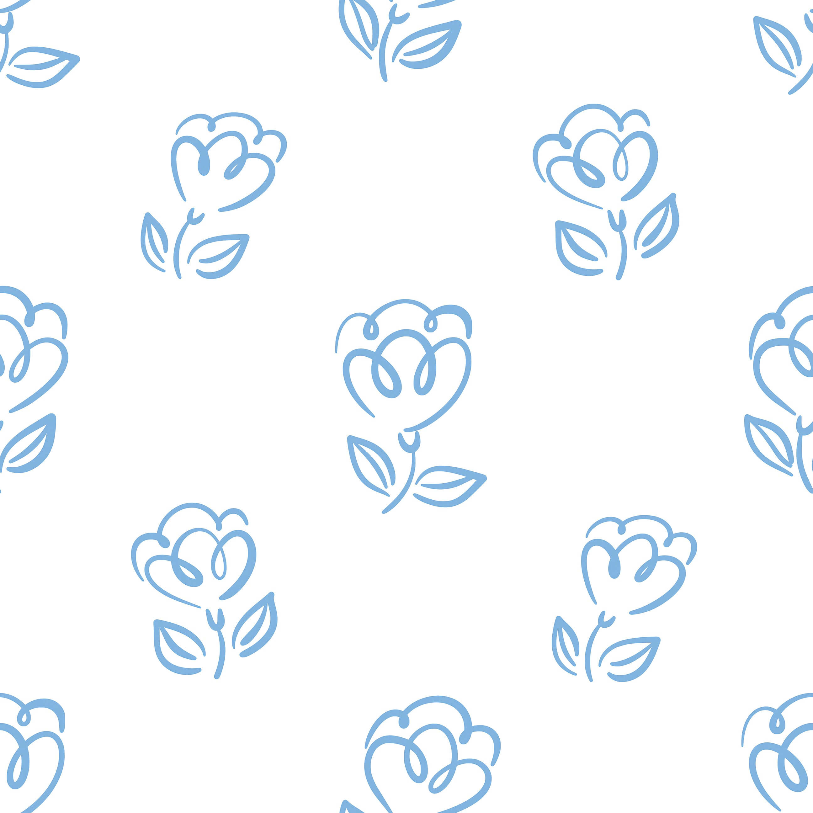 Sweetheart Blooms wallpaper with blue abstract flowers and heart-shaped petals on white, perfect for modern nurseries and playrooms.