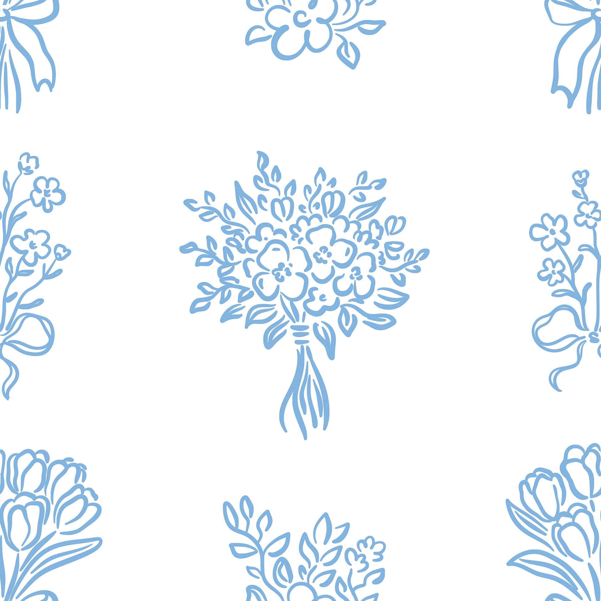 Blue Ink Botanicals Wallpaper with soft floral patterns; a perfect blend of blue, white, and cottage design creating timeless elegance.