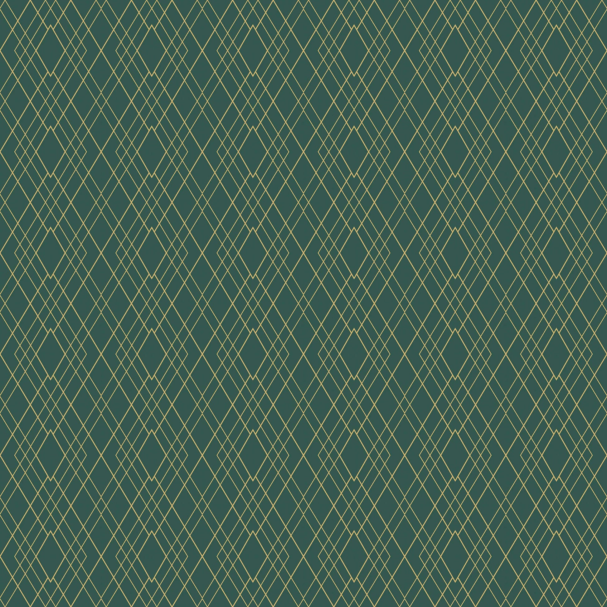 Emerald green Art Deco wallpaper with gold geometric lattice design, perfect for luxury interiors and statement walls.