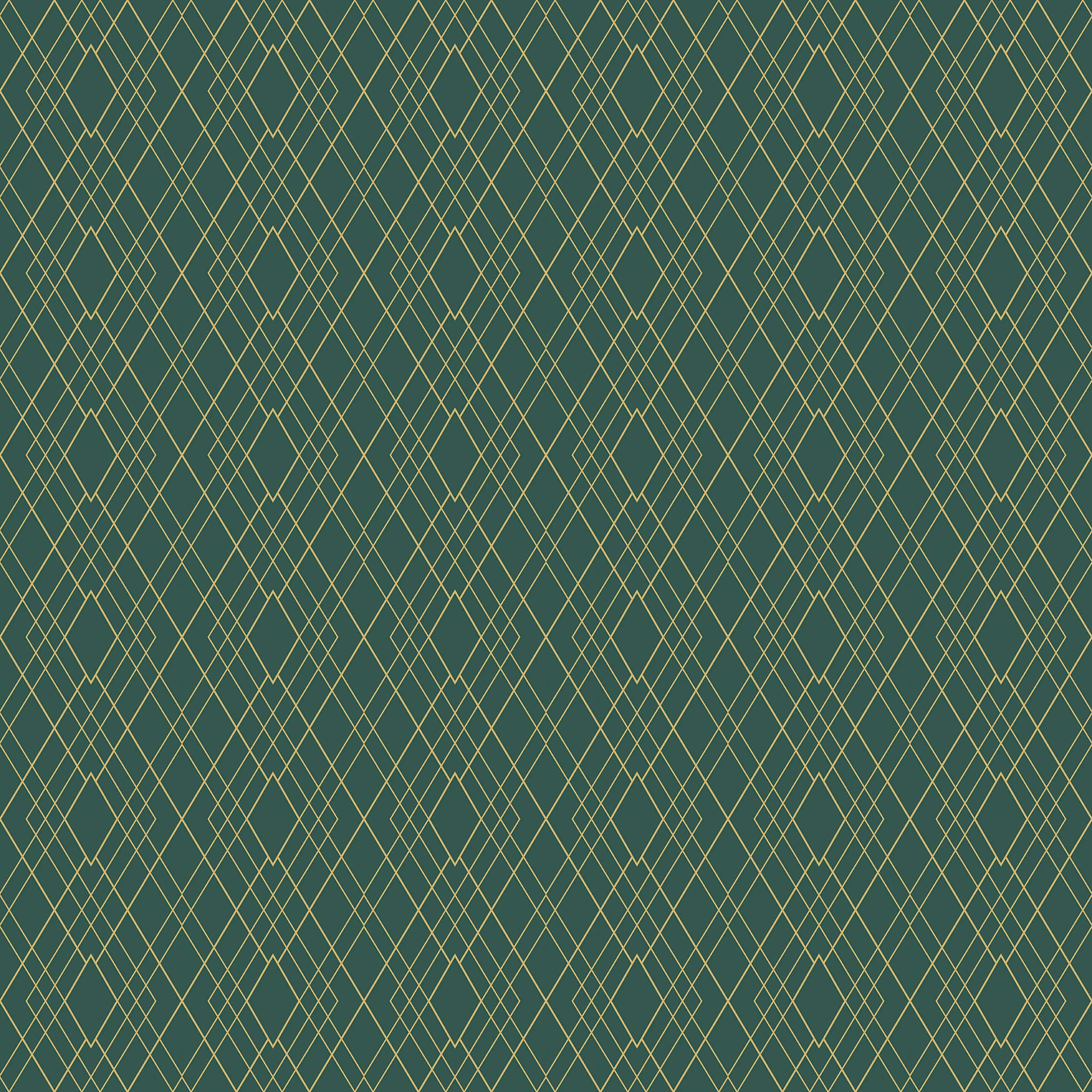 Emerald green Art Deco wallpaper with gold geometric lattice design, perfect for luxury interiors and statement walls.