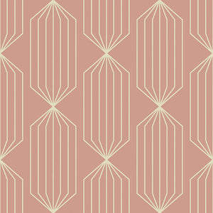 Peach Prism Panels Wallpaper with mid-century modern geometric design in peach and gold, featuring ivory prism lines on a warm background.