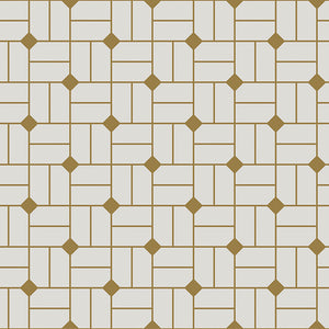 Retro Gilded Maze Wallpaper featuring gold geometric art deco pattern on white