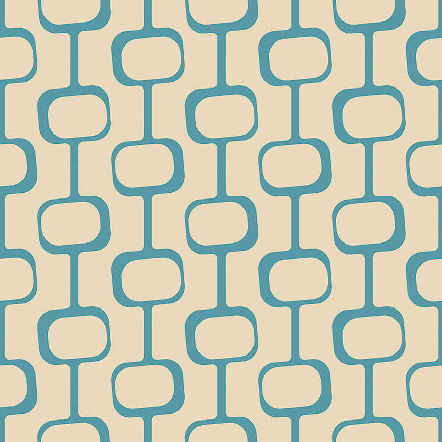 Palm Springs Modern Wallpaper with mid-century geometric retro design in teal and beige.