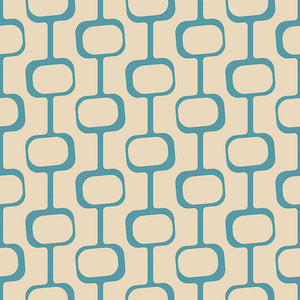 Palm Springs Modern Wallpaper with mid-century geometric retro design in teal and beige.