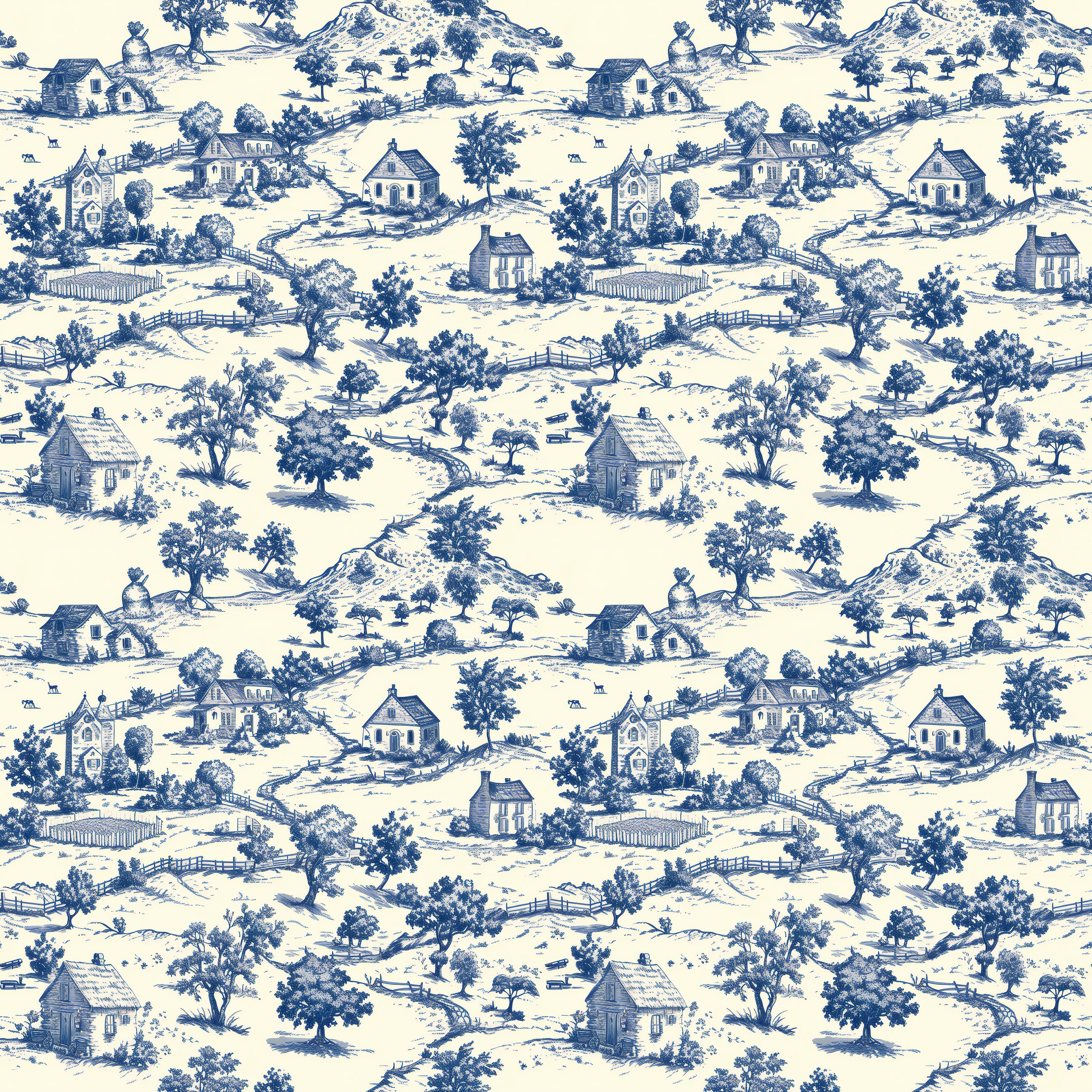 Vintage Village Toile Wallpaper