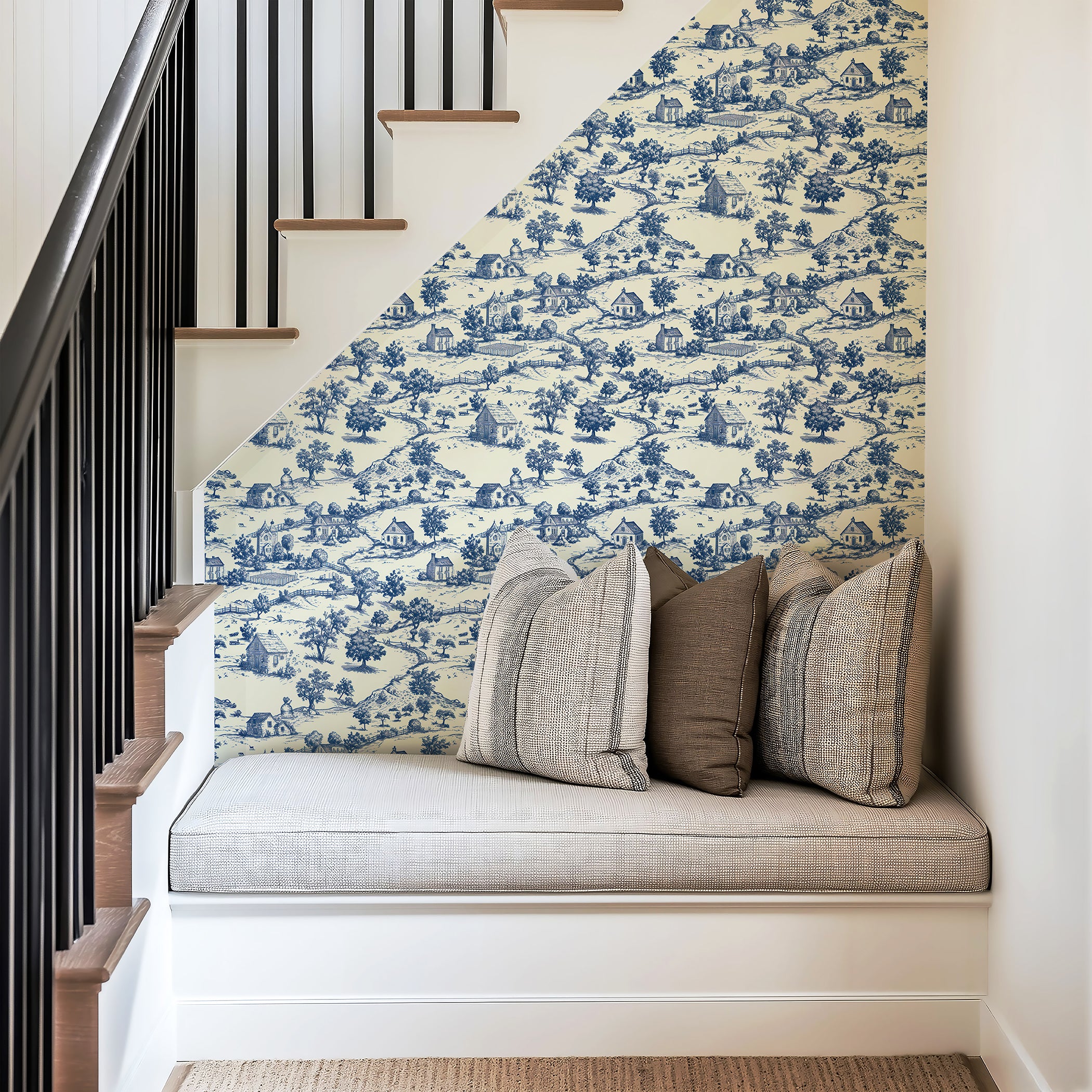 Vintage Village Toile Wallpaper
