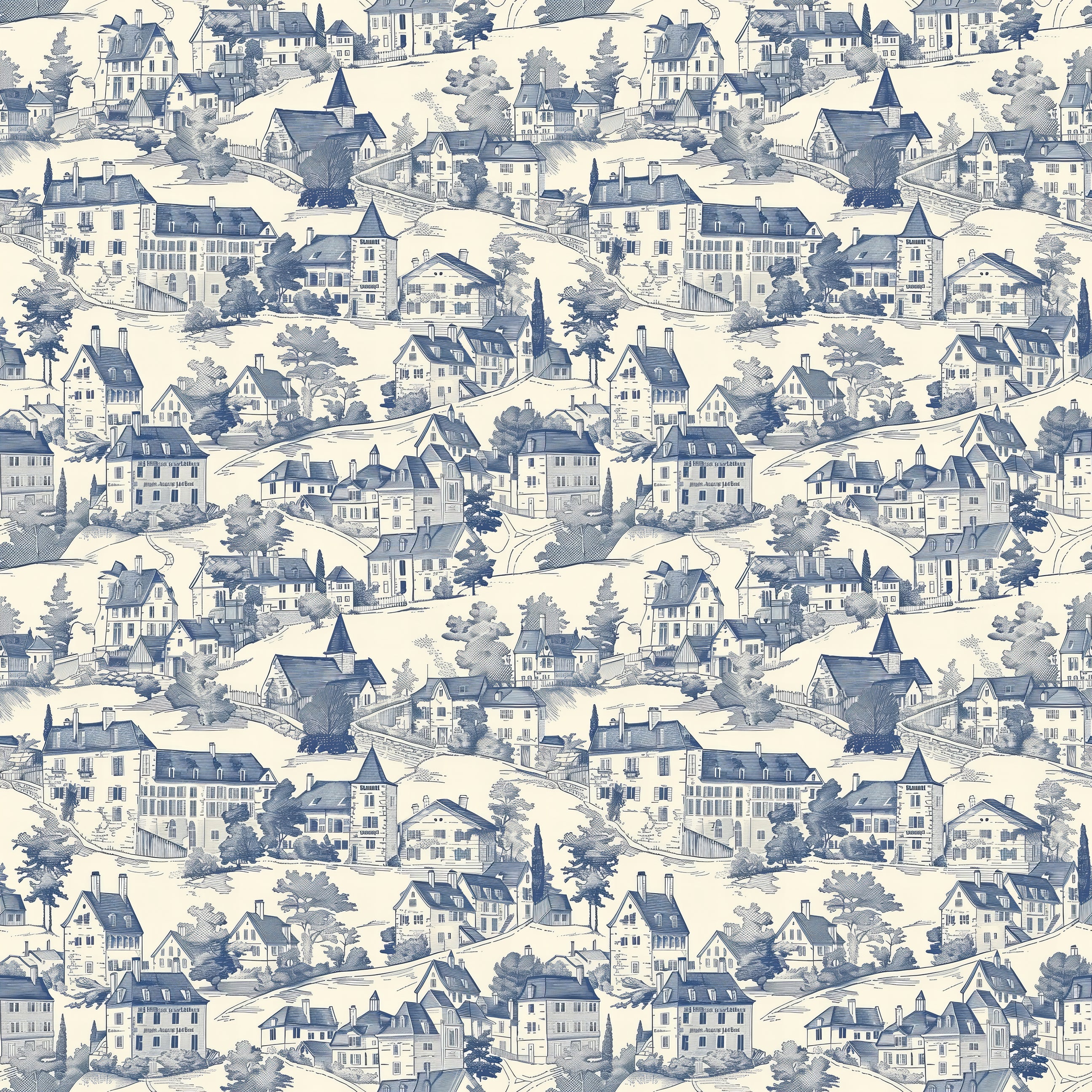 Hillside Hamlet Toile Wallpaper