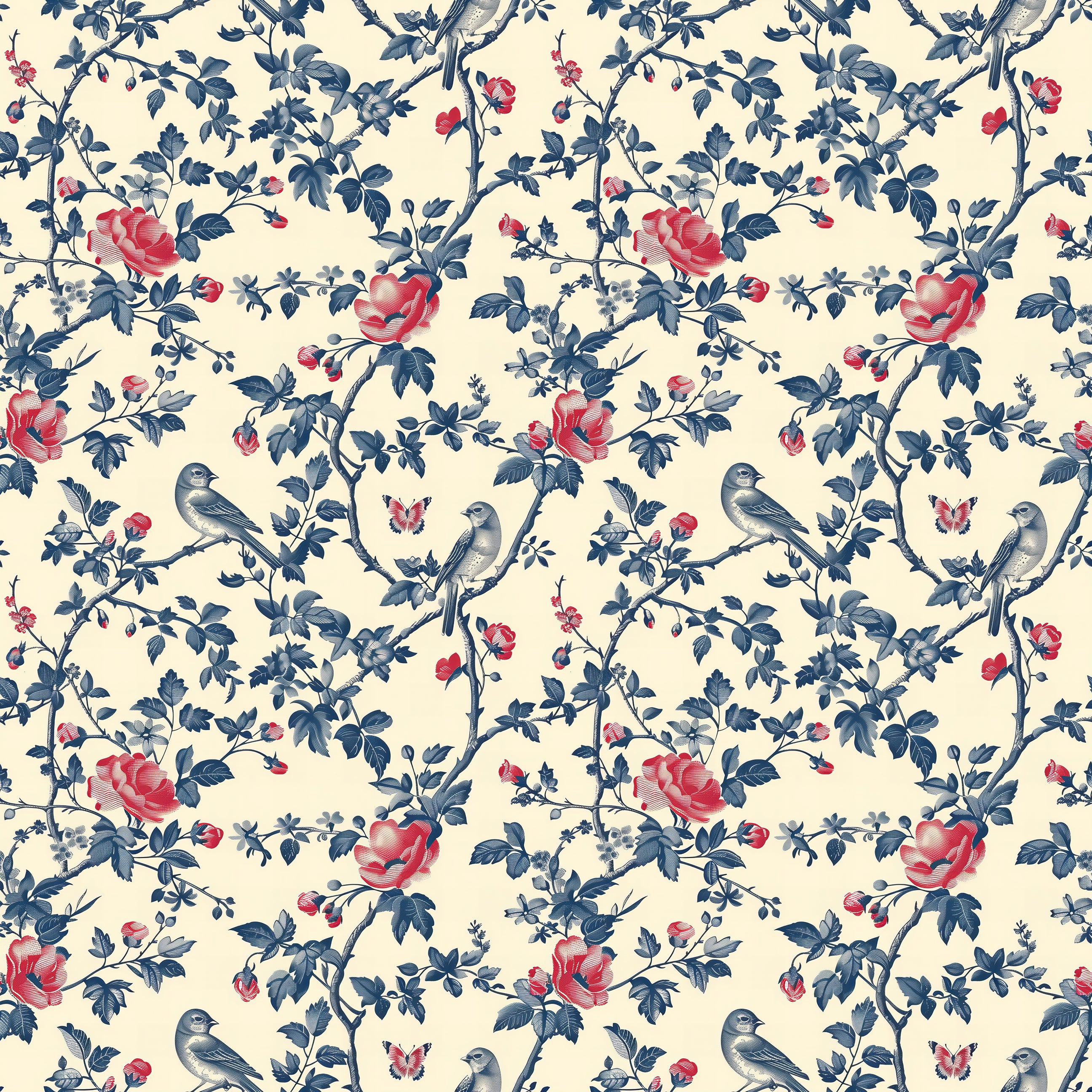 Songbirds Among Roses Wallpaper