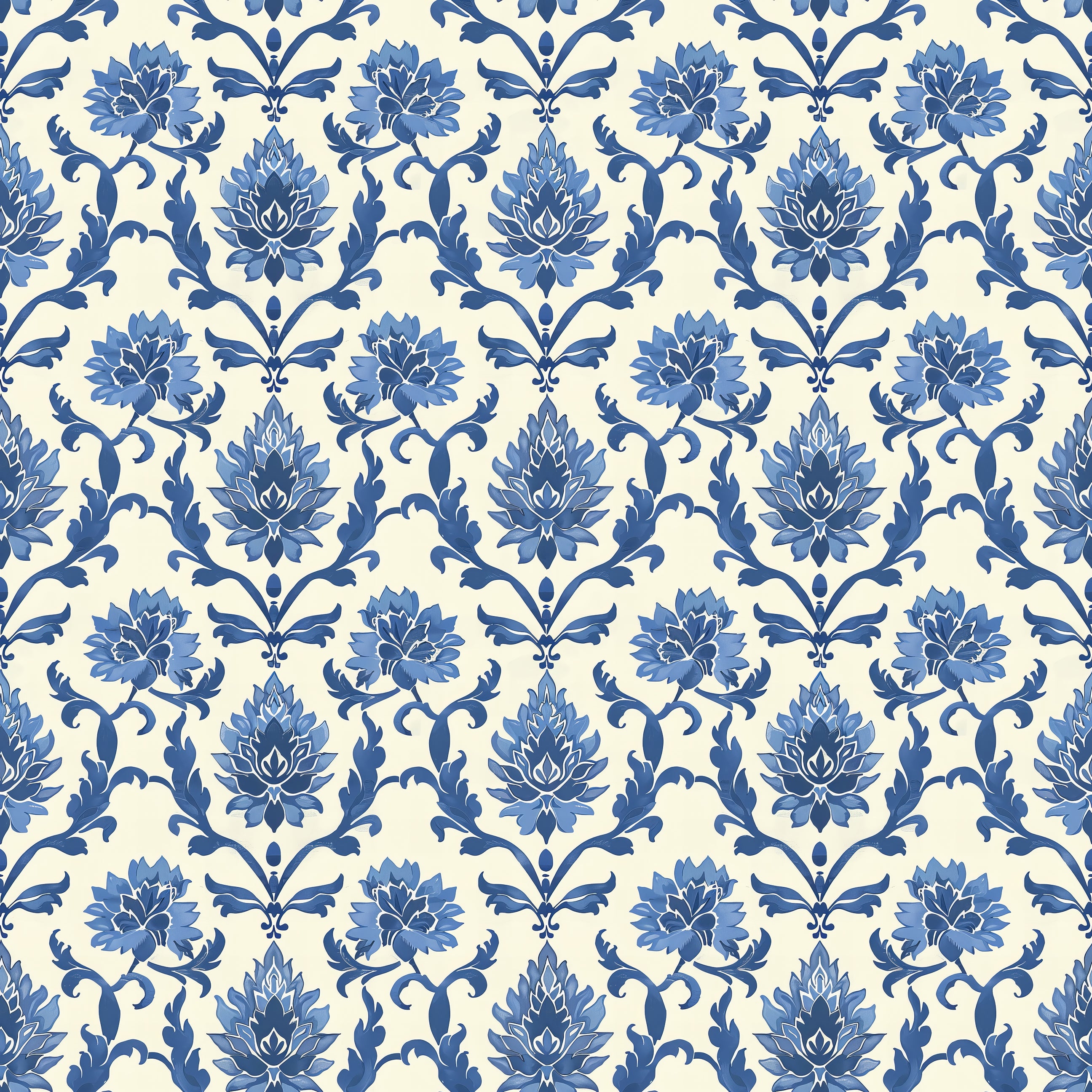 Blue Delft Flourish Wallpaper
