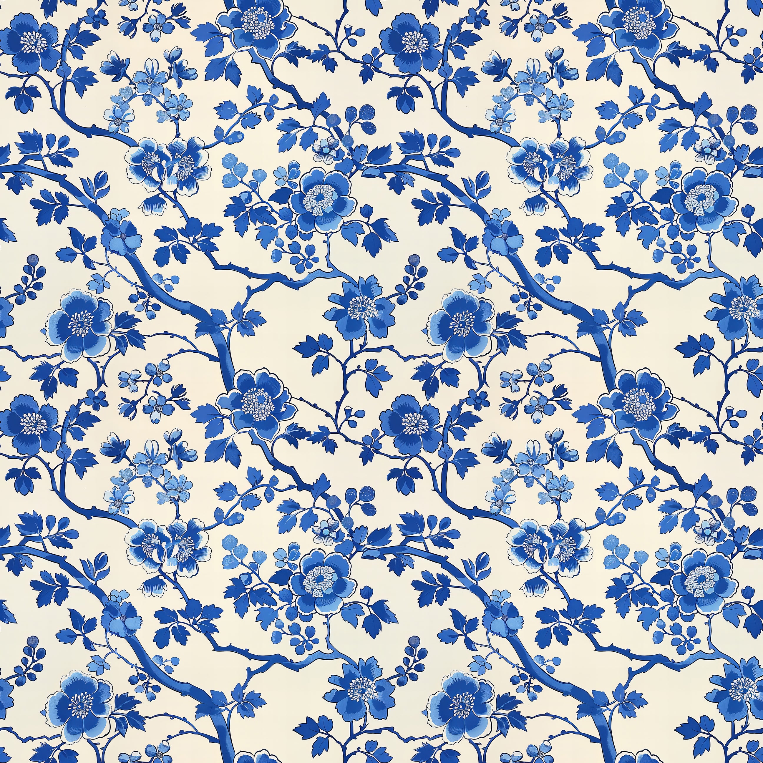 Cerulean Bloom Tapestry Wallpaper