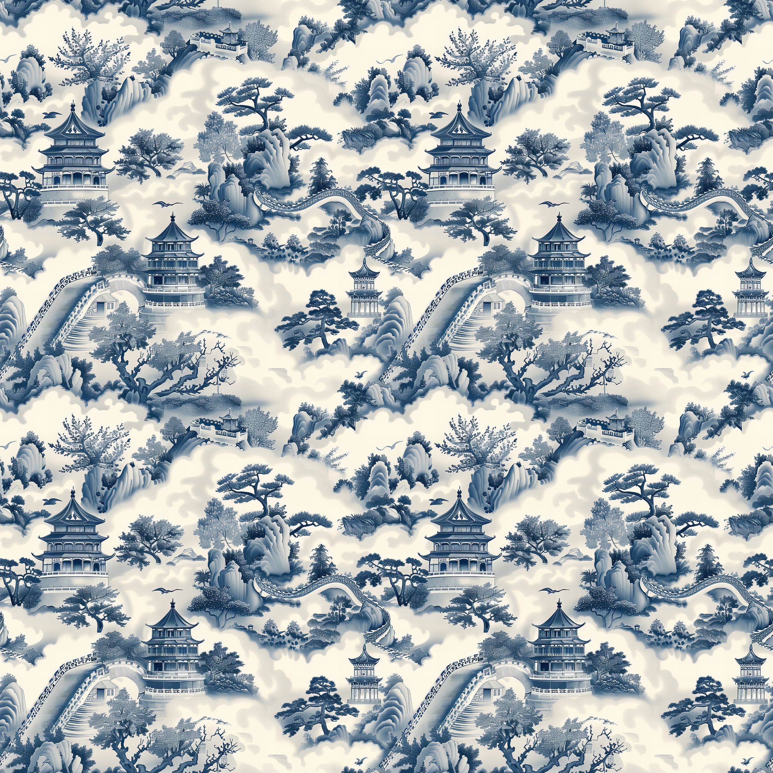 Blue Mist Pagoda Wallpaper