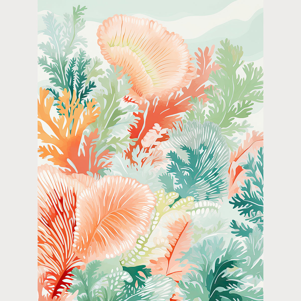 Vibrant ocean reef wall art featuring colorful coral textures in soft pastels and bold tones for modern Boho decor.
