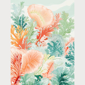 Vibrant ocean reef wall art featuring colorful coral textures in soft pastels and bold tones for modern Boho decor.