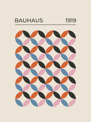 Bauhaus 1919 wall art print featuring geometric patterns in bold colors, showcasing modernist art design.