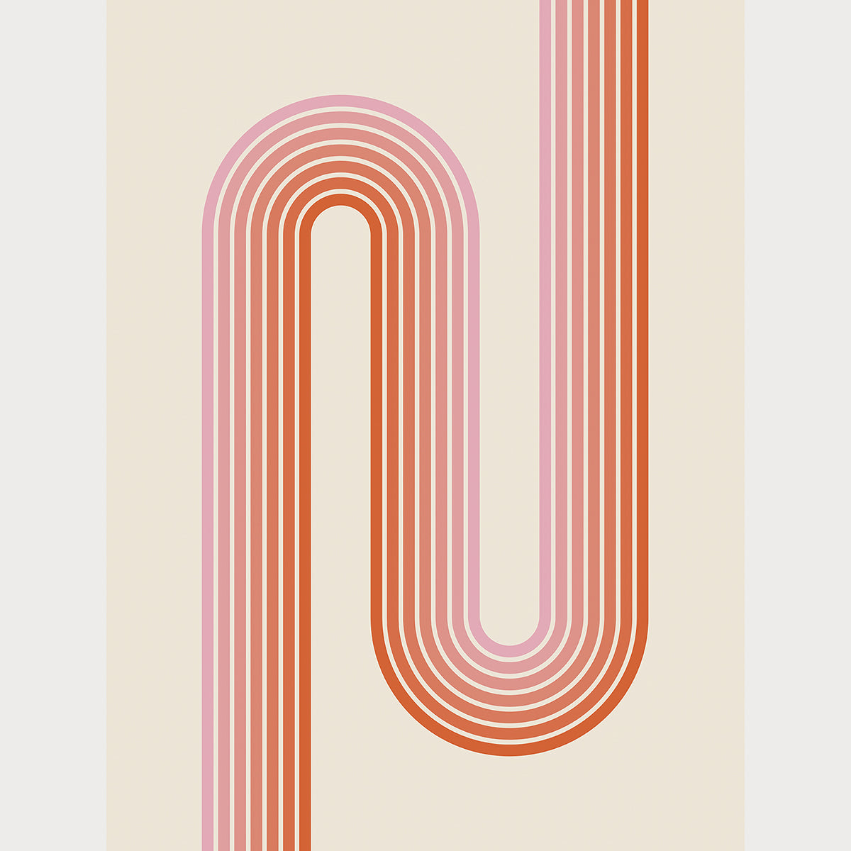 Sunset Stripes wall art print featuring Bauhaus design with coral and blush lines in a modern minimalist style.
