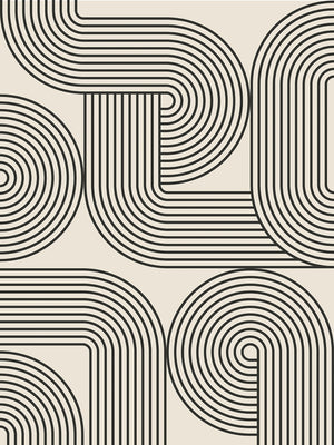 Monoline Motion art print with concentric black lines, inspired by Bauhaus design on a cream background.